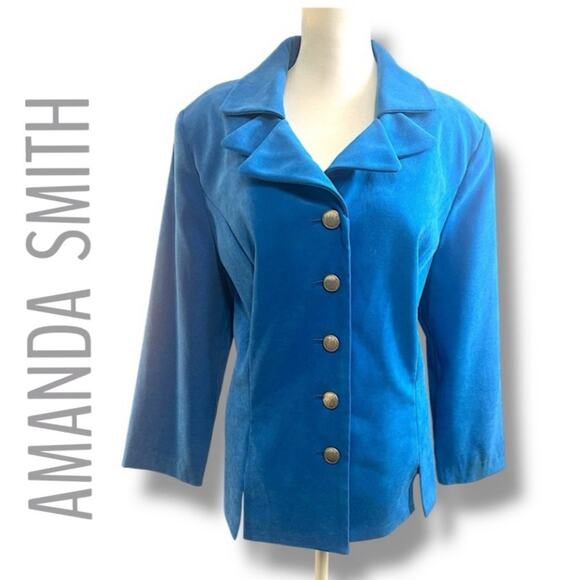 AMANDA SMITH Vintage Double Collar Blue Faux Suede Blazer Women’s SZ 16W - Picture 16 of 16